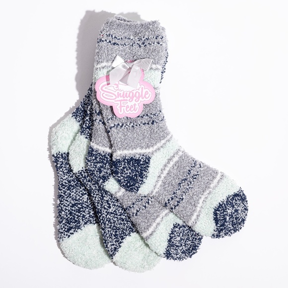 2 PACK WOMEN'S GRAY COLOR BLOCK CREW COZY SOCKS - Picture 1 of 4